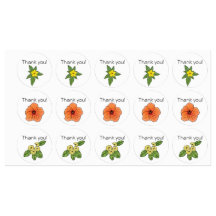 Floral "Thank You" Stickers 3 Flower Designs