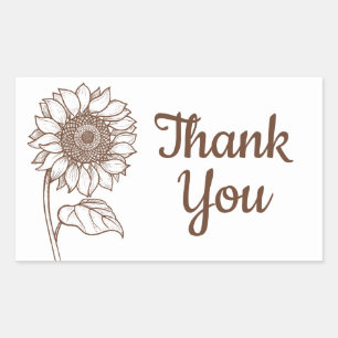 Floral Thank You Sunflower Brown Flower Rectangular Sticker