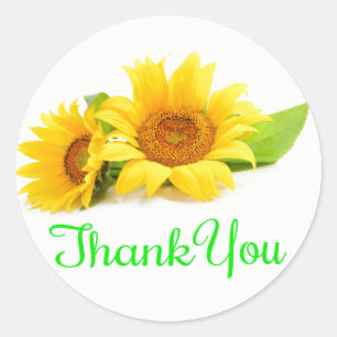 Floral Thank You Sunflower Yellow Flower Green Classic Round Sticker