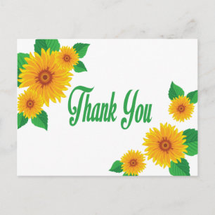 Floral Thank You Sunflowers Yellow & Green Flowers Postcard