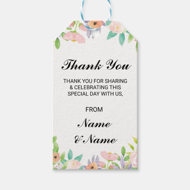 Floral Thank You Tag Watercolour Wedding Favour (Front)