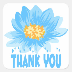 Floral Thank You Watercolor Blue Turquoise Flower Square Sticker