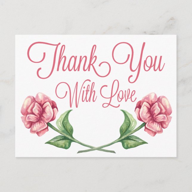 Floral Thank You Watercolor Pink Rose Flower Postcard (Front)