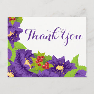 Floral Thank You Watercolor Purple Flowers Postcard