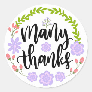 Floral Thank You Watercolor Purple Flowers Wedding Classic Round Sticker