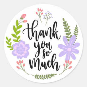 Floral Thank You Watercolor Purple & Green Flower Classic Round Sticker