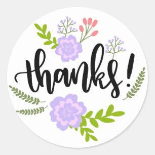 Floral Thank You Watercolor Purple & Green Flower Classic Round Sticker