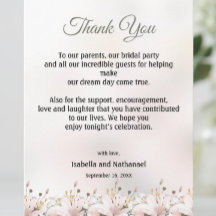 Floral Thank You Wedding Reception Card