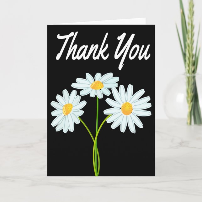 Floral Thank You White Daisy Flower Black (Front)