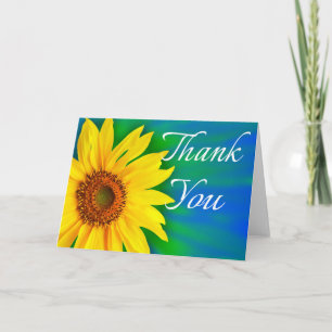 Floral Thank You Yellow Sunflower Flower Blue Card