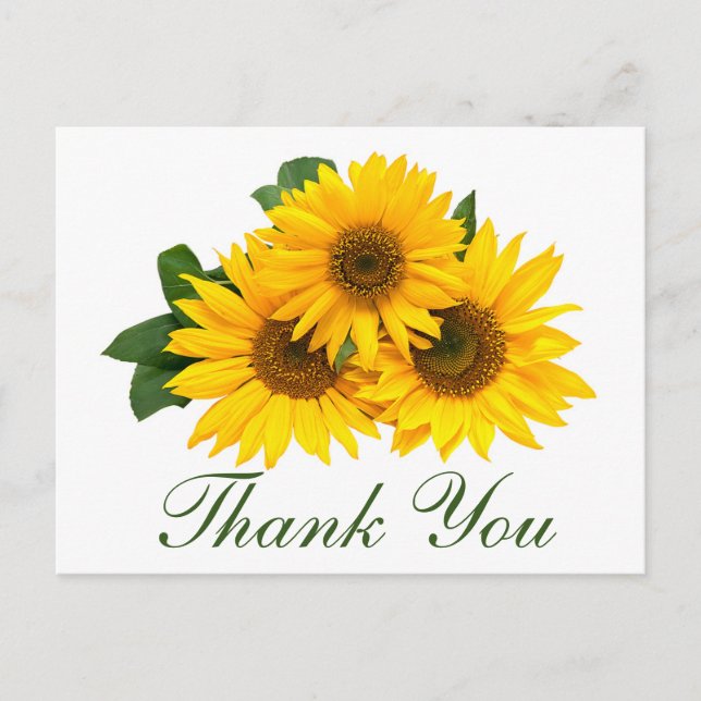 Floral Thank You Yellow Sunflower Flowers Wedding Postcard (Front)