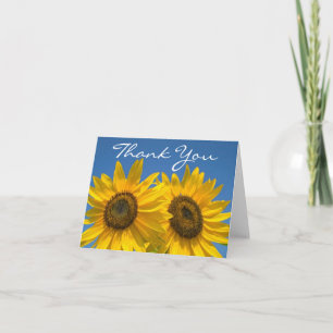 Floral Thank You Yellow Sunflowers Blue Flowers Card