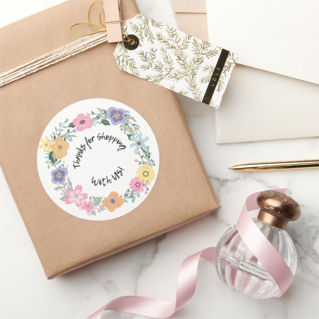 Floral "Thanks for Shopping with Us" Sticker (Gifting)