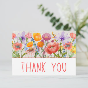 Floral Thanks Linen Border - Modern Chic Blank Thank You Card