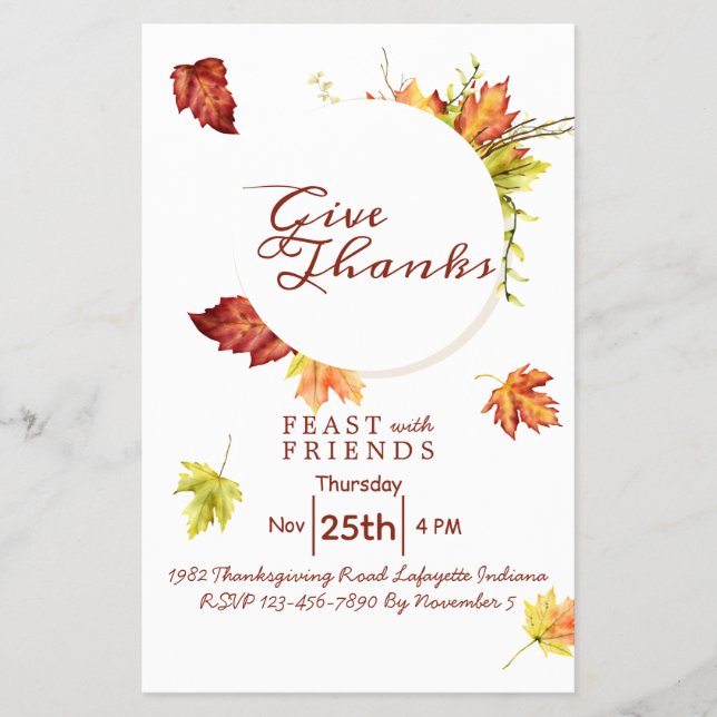 Floral Thanksgiving Dinner Invitation  Flyer (Front)