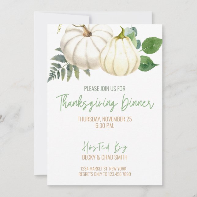 Floral Thanksgiving Dinner Invitation Pumpkins (Front)
