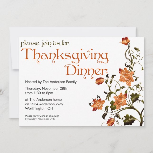 Floral Thanksgiving Dinner Party Invitation 27 (Front)