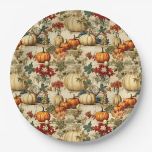 Floral Thanksgiving Vintage Pattern (10) Paper Plate