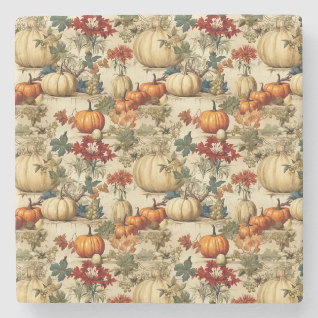 Floral Thanksgiving Vintage Pattern (10) Stone Coaster (Front)