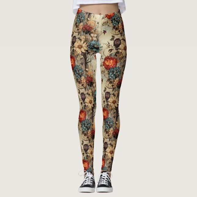 Floral Thanksgiving Vintage Pattern (11) Leggings (Front)
