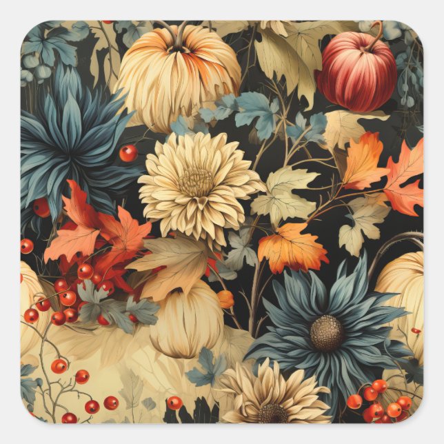 Floral Thanksgiving Vintage Pattern (12) Square Sticker (Front)