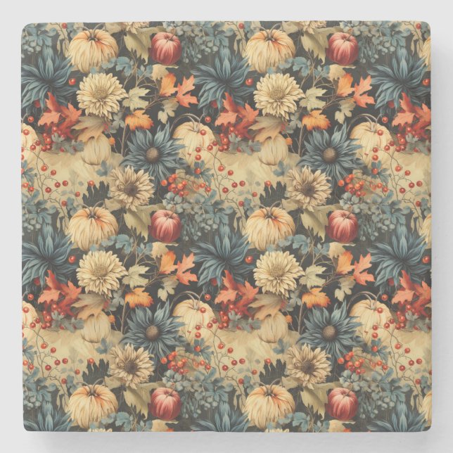 Floral Thanksgiving Vintage Pattern (12) Stone Coaster (Front)