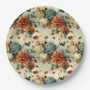 Floral Thanksgiving Vintage Pattern (1) Paper Plate