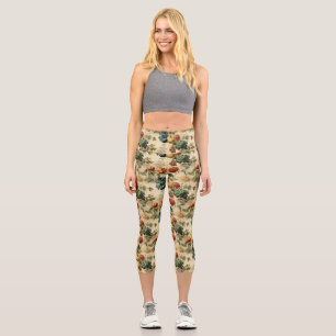 Floral Thanksgiving Vintage Pattern (2) Capri Leggings