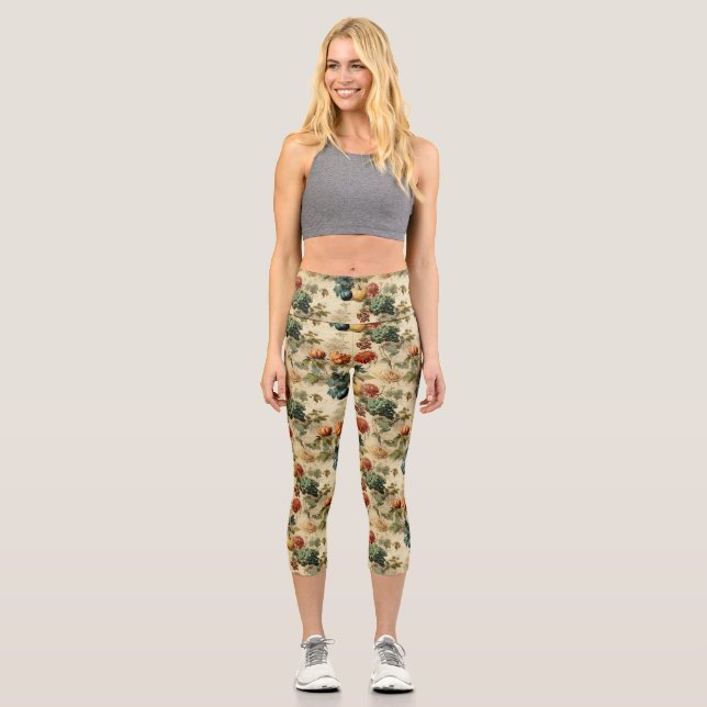 Floral Thanksgiving Vintage Pattern (2) Capri Leggings (Front)