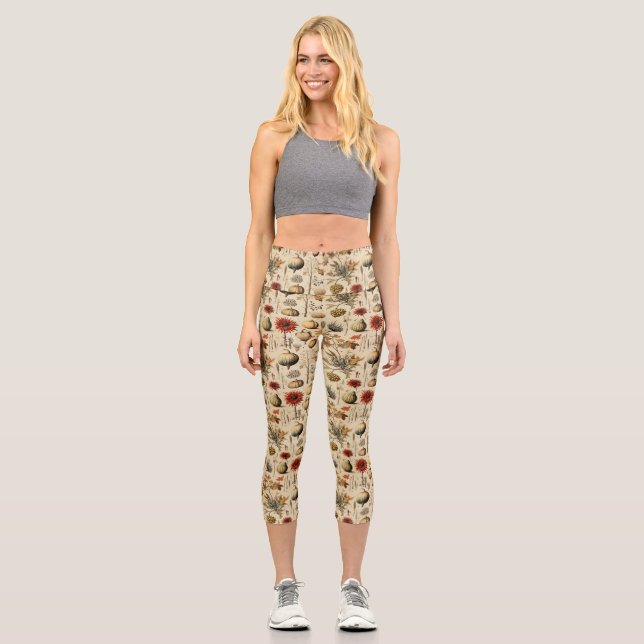Floral Thanksgiving Vintage Pattern (3) Capri Leggings (Front)