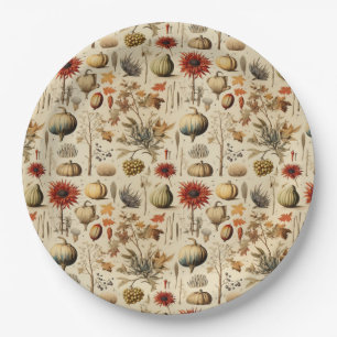 Floral Thanksgiving Vintage Pattern (3) Paper Plate
