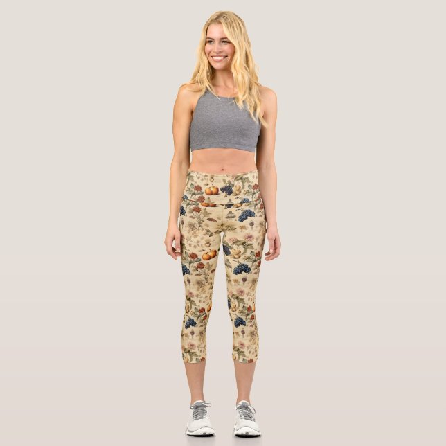 Floral Thanksgiving Vintage Pattern (4) Capri Leggings (Front)