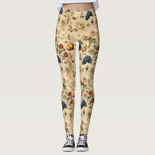 Floral Thanksgiving Vintage Pattern (4) Leggings (Front)