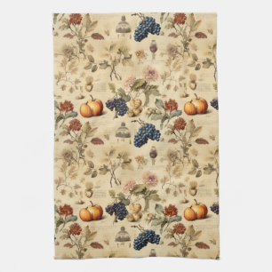 Floral Thanksgiving Vintage Pattern (4) Tea Towel