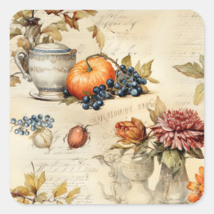 Floral Thanksgiving Vintage Pattern (7) Square Sticker