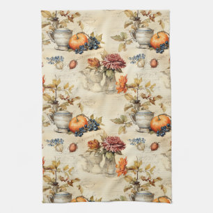 Floral Thanksgiving Vintage Pattern (7) Tea Towel