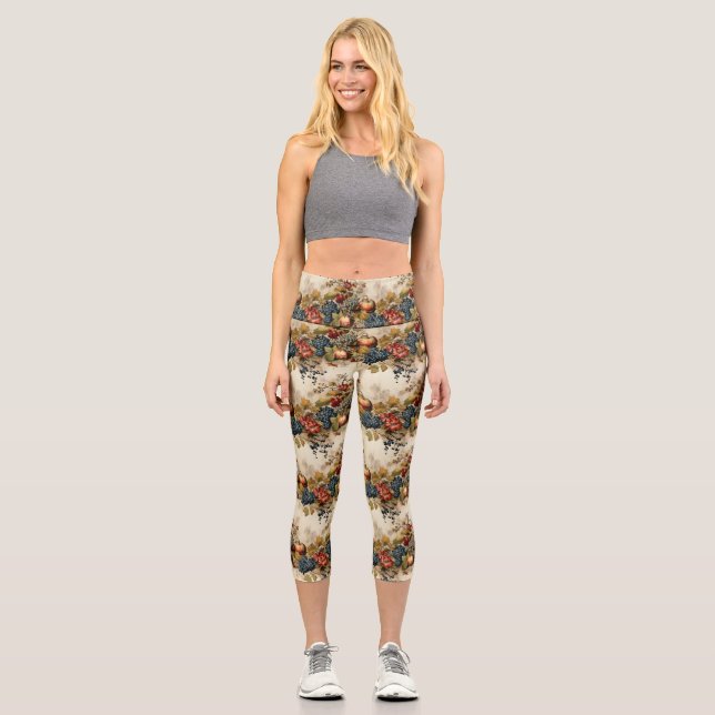Floral Thanksgiving Vintage Pattern (9) Capri Leggings (Front)