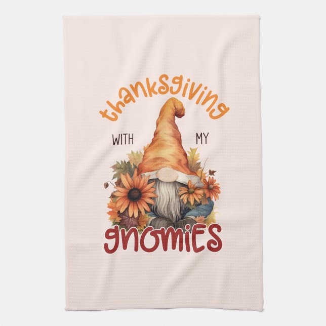Floral Thanksgiving with my Gnomies  Tea Towel (Vertical)