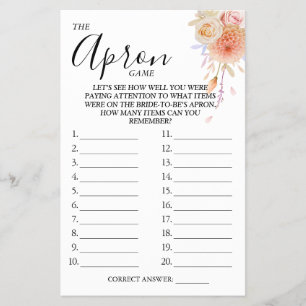 Floral The Apron Bridal shower game card