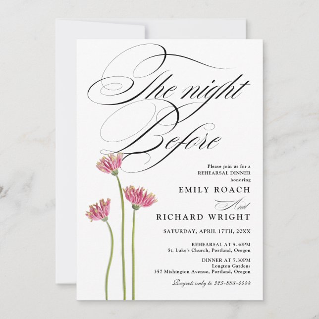 Floral The Night Before Rehearsal Dinner Invitation (Front)