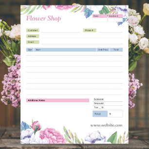 Floral Theme Order Form/Invoice Notepad