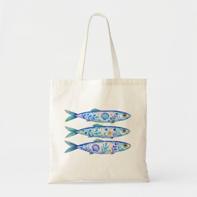Floral Theme Pottery Art Fish Tote Bag (Front)