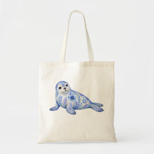 Floral Theme Pottery Art Harbour Seal Tote Bag