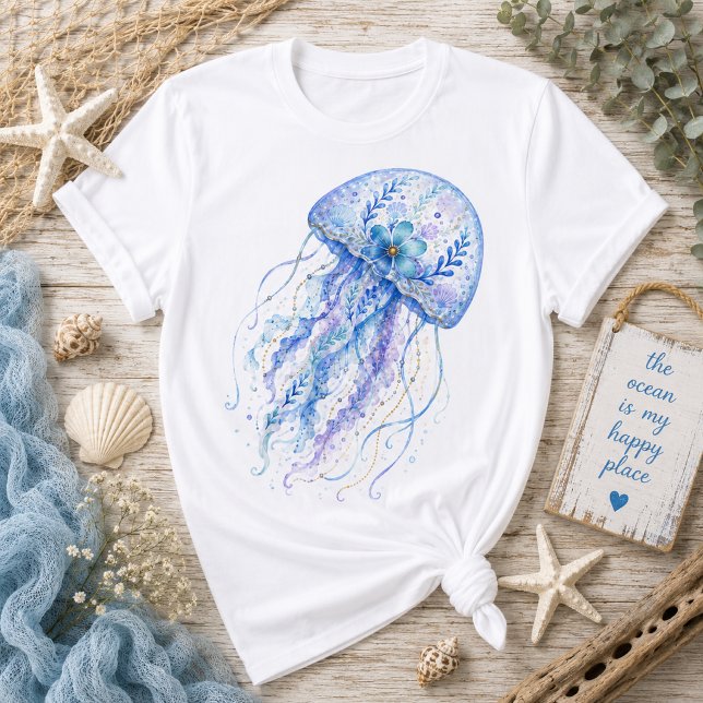 Floral Theme Pottery Art Jellyfish  T-Shirt (Creator Uploaded)