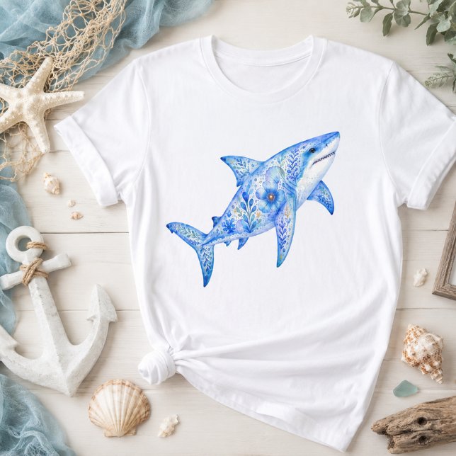 Floral Theme Pottery Art Shark T-Shirt (Creator Uploaded)