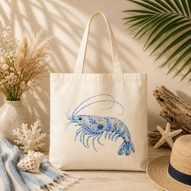 Floral Theme Pottery Art Shrimp Tote Bag (Creator Uploaded)