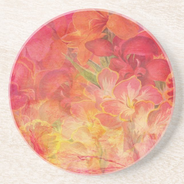Floral Themed Sandstone Coaster (Front)