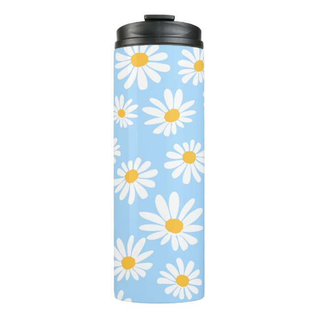 Floral thermal mug, daisy flowers  thermal tumbler (Front)