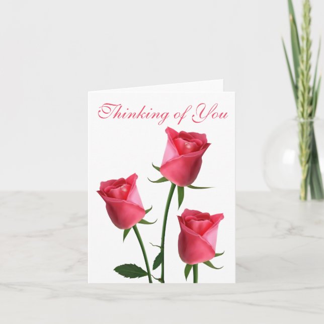 Floral Thinking of You Pink Rose Flowers Miss You Card (Front)