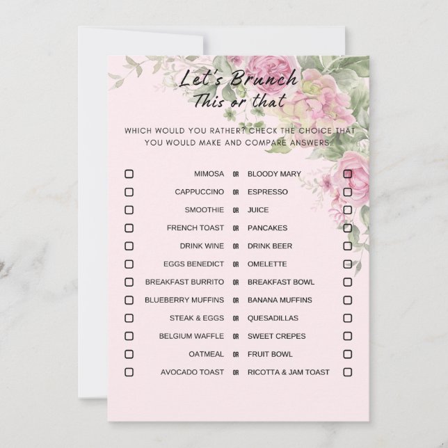 Floral This Or That Brunch Party Game Invitation (Front)